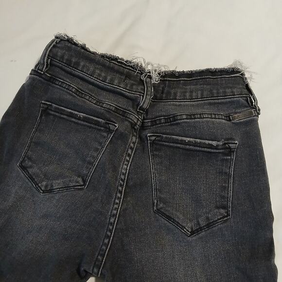 KanCan Women's 27 Distressed Black Raw Hem/Waist Denim Tapered-Leg Jeans - Picture 6 of 13